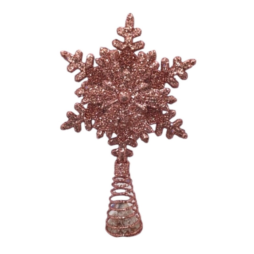 Pink Snowflake Mini Tree Topper Christmas Glitter Decor Metal Spiral